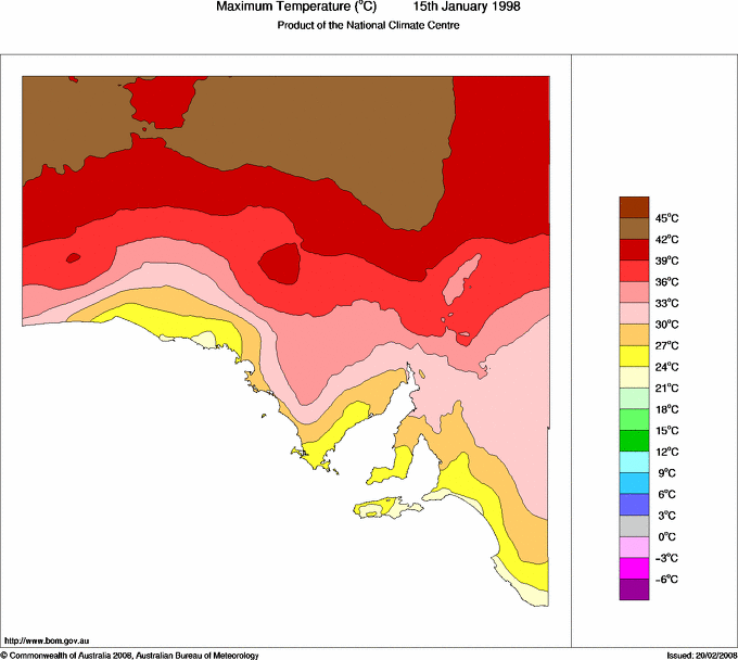 Daily maximum temperature for South Australia