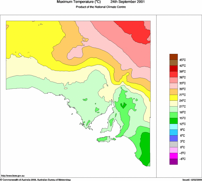 Daily maximum temperature for South Australia