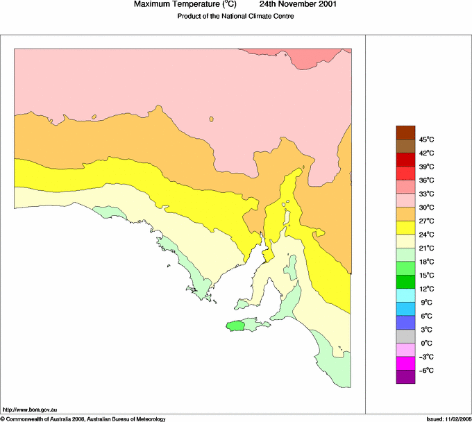 Daily maximum temperature for South Australia