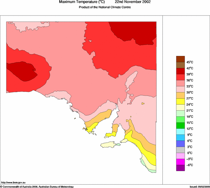 Daily maximum temperature for South Australia