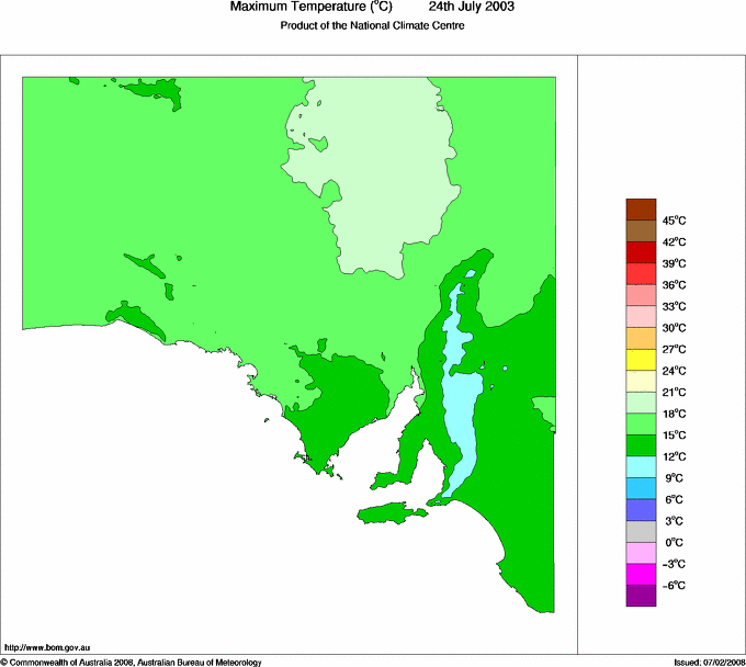 Daily maximum temperature for South Australia