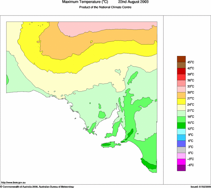 Daily maximum temperature for South Australia