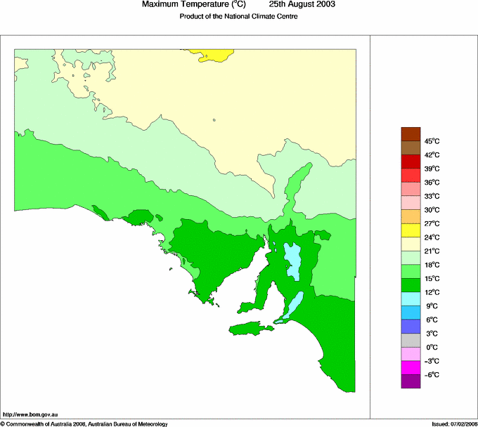 Daily maximum temperature for South Australia