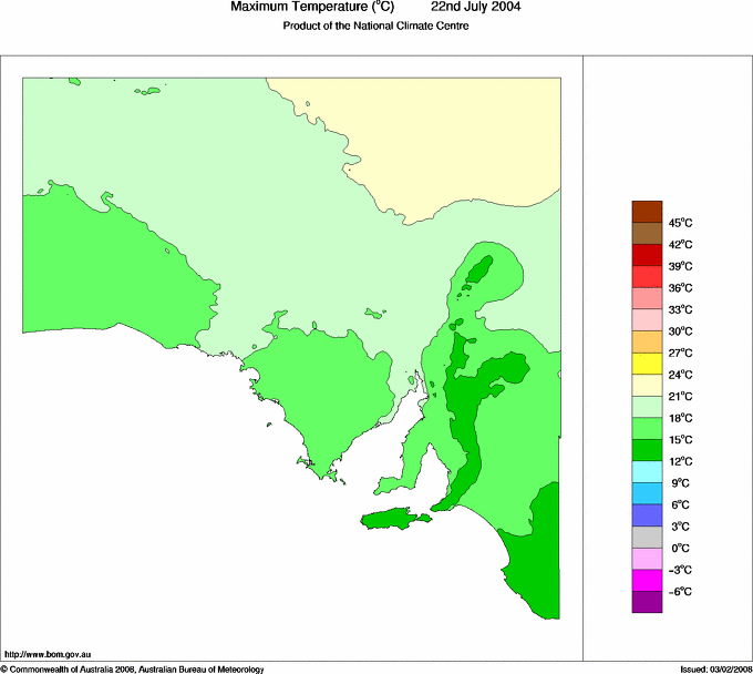 Daily maximum temperature for South Australia
