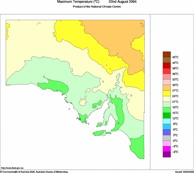 Daily maximum temperature for South Australia