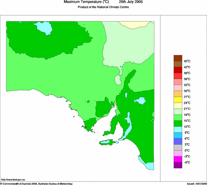 Daily maximum temperature for South Australia
