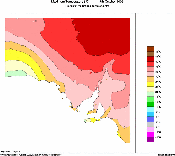 Daily maximum temperature for South Australia