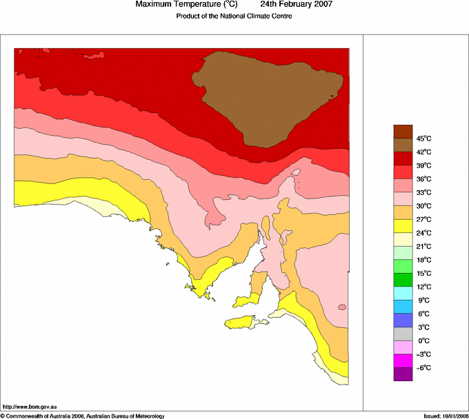 Daily maximum temperature for South Australia