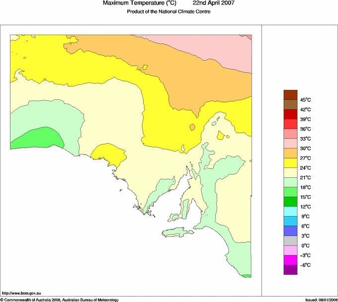 Daily maximum temperature for South Australia