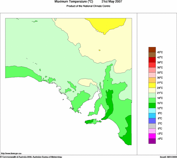Daily maximum temperature for South Australia