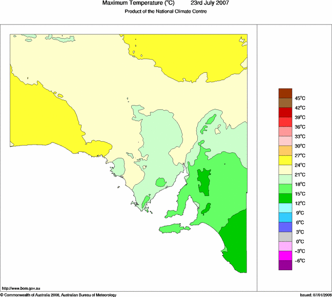 Daily maximum temperature for South Australia