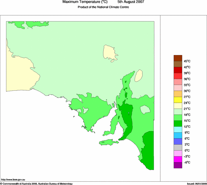 Daily maximum temperature for South Australia