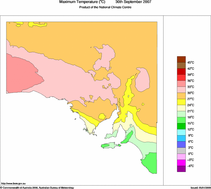 Daily maximum temperature for South Australia