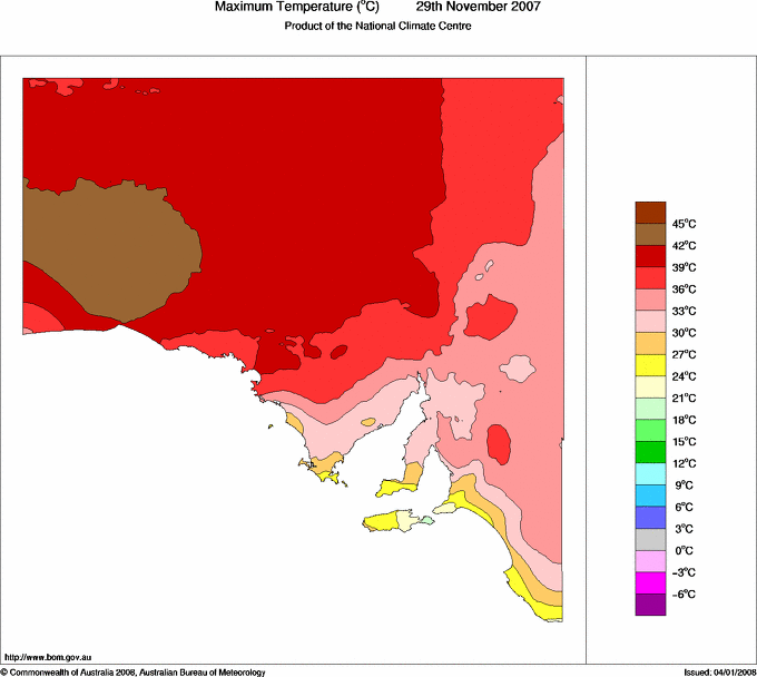 Daily maximum temperature for South Australia