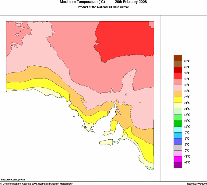 Daily maximum temperature for South Australia