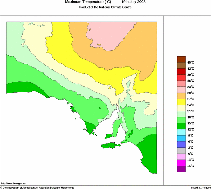 Daily maximum temperature for South Australia
