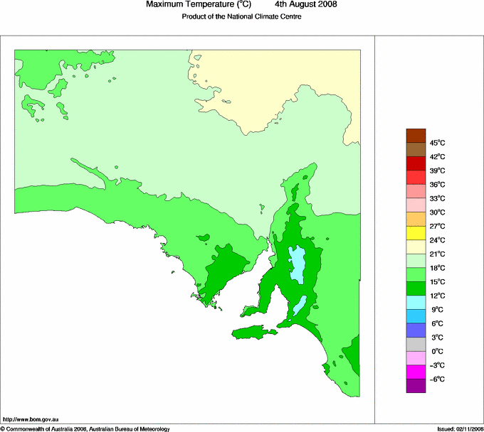 Daily maximum temperature for South Australia