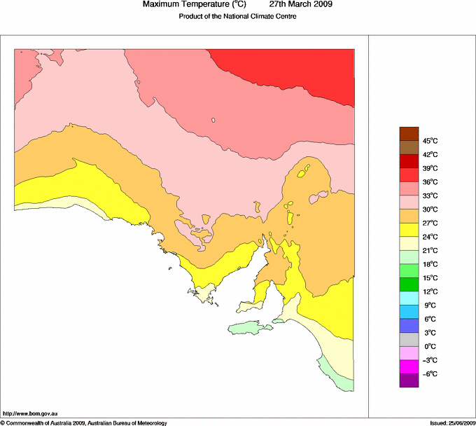 Daily maximum temperature for South Australia