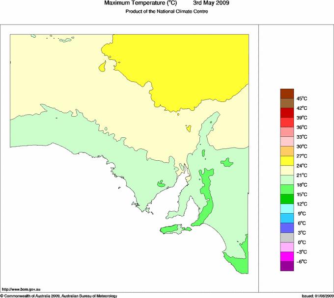 Daily maximum temperature for South Australia