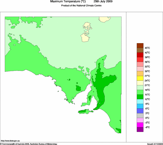 Daily maximum temperature for South Australia