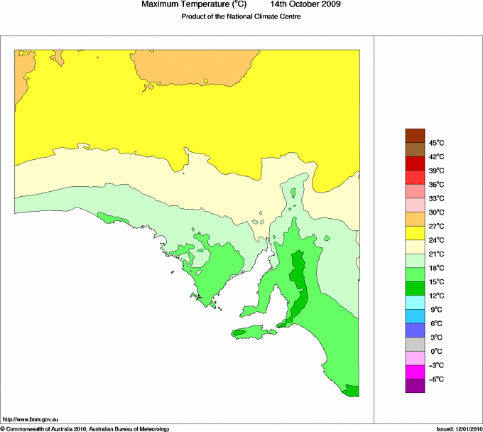 Daily maximum temperature for South Australia