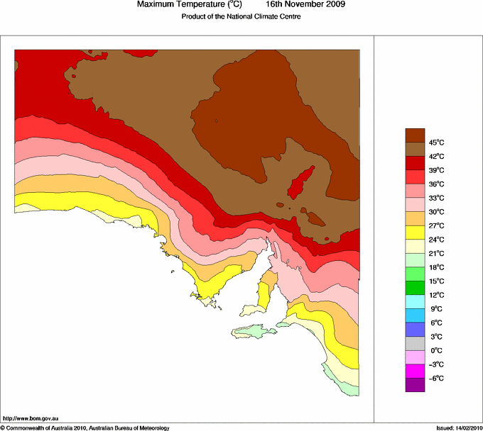 Daily maximum temperature for South Australia