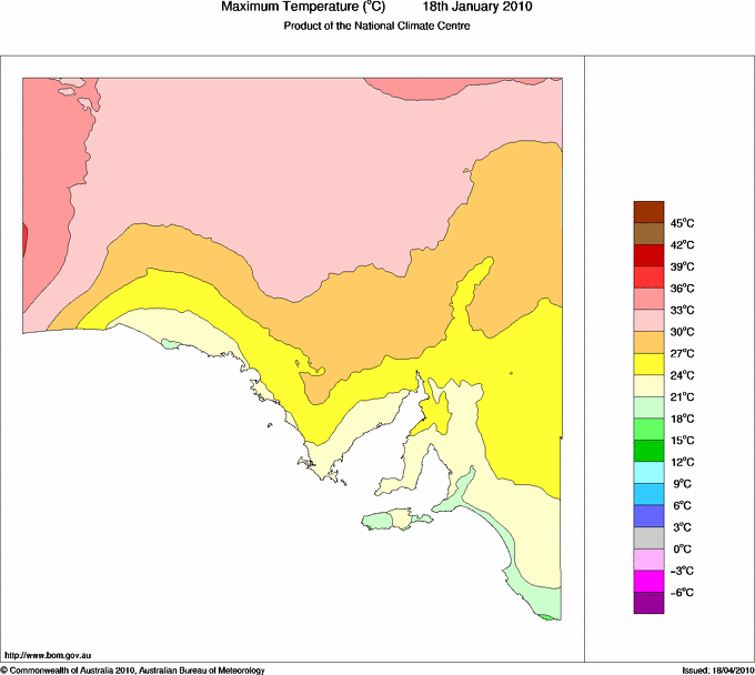 Daily maximum temperature for South Australia