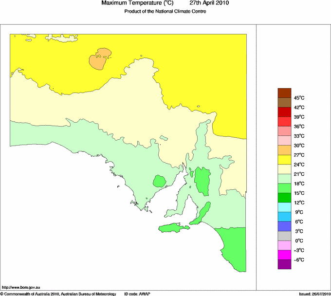 Daily maximum temperature for South Australia
