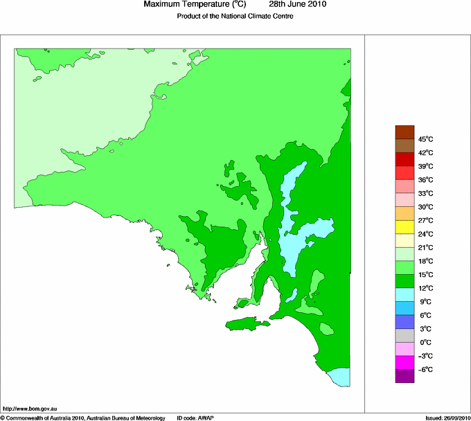Daily maximum temperature for South Australia