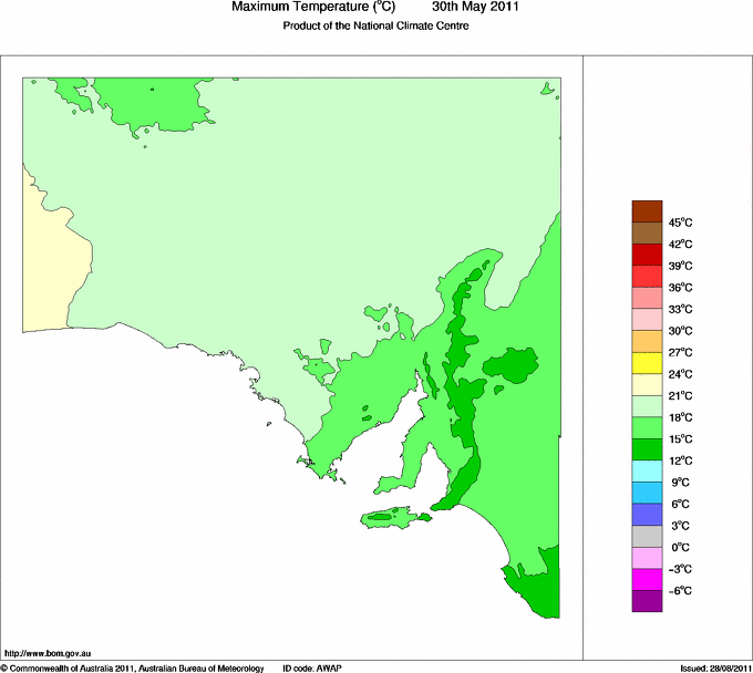 Daily maximum temperature for South Australia