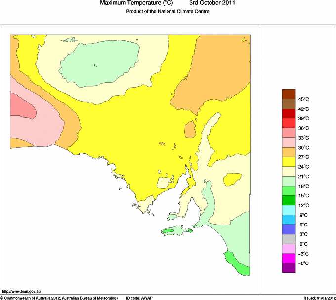 Daily maximum temperature for South Australia