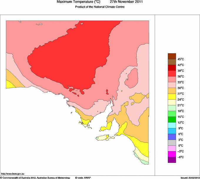 Daily maximum temperature for South Australia