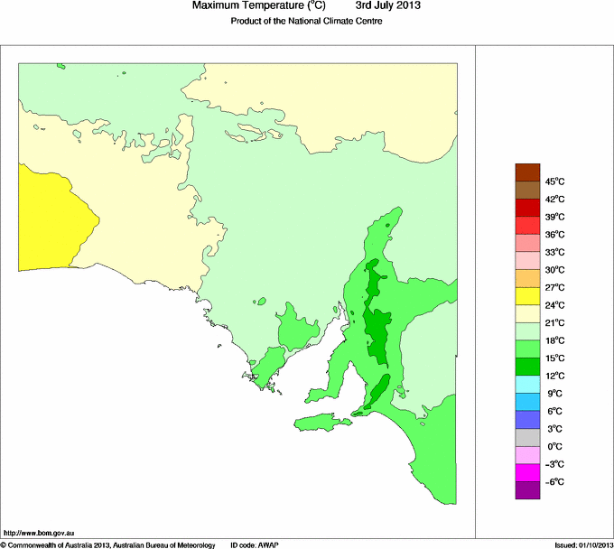 Daily maximum temperature for South Australia