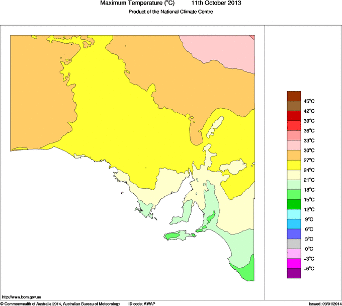 Daily maximum temperature for South Australia