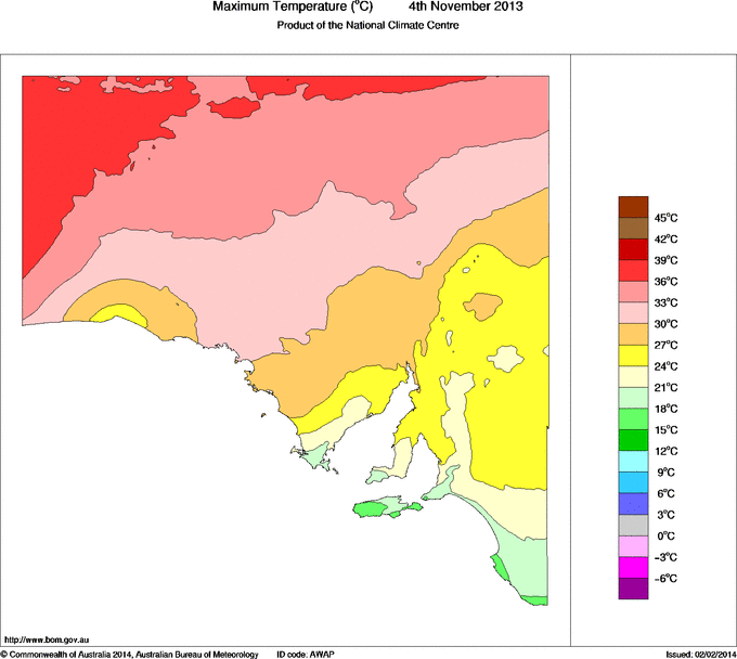 Daily maximum temperature for South Australia