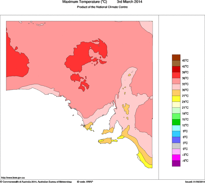 Daily maximum temperature for South Australia
