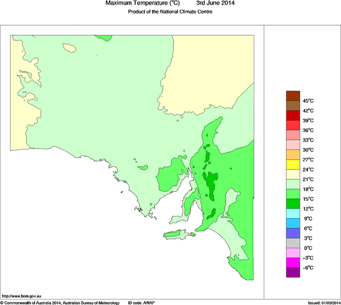 Daily maximum temperature for South Australia