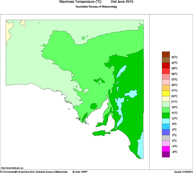 Daily maximum temperature for South Australia