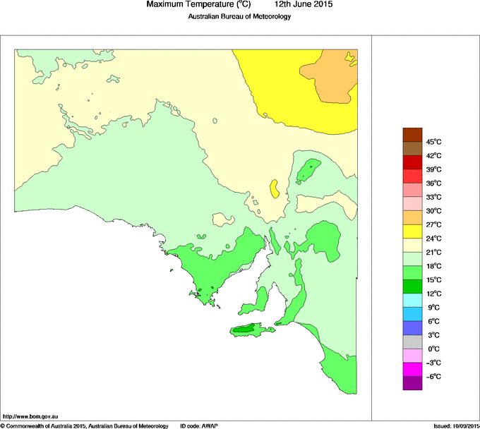 Daily maximum temperature for South Australia