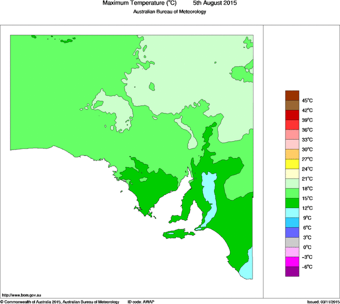 Daily maximum temperature for South Australia