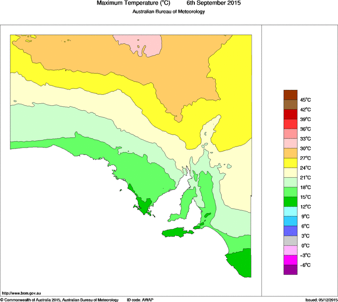 Daily maximum temperature for South Australia