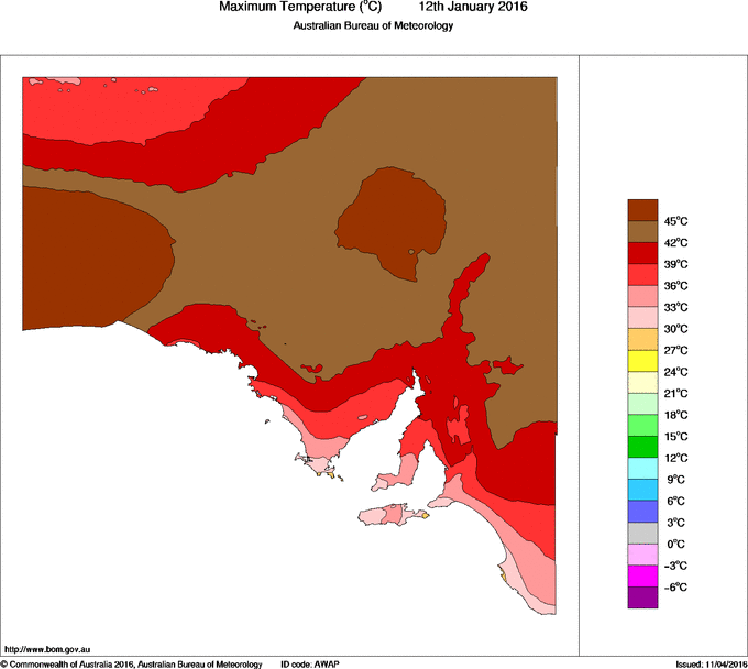 Daily maximum temperature for South Australia