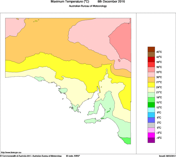 Daily maximum temperature for South Australia