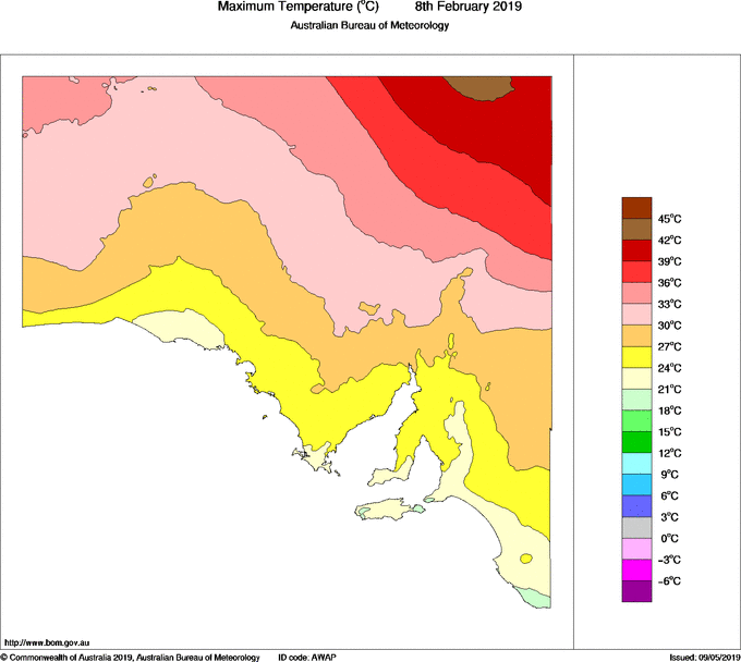 Daily maximum temperature for South Australia