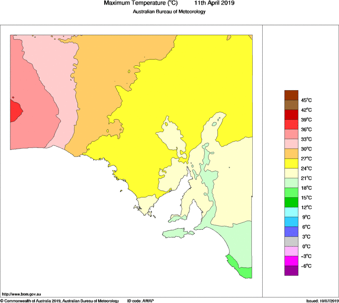 Daily maximum temperature for South Australia