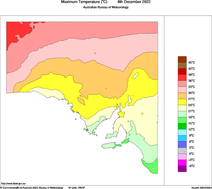 Daily maximum temperature for South Australia
