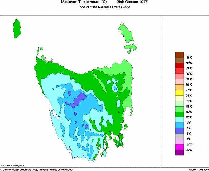 Daily maximum temperature for Tasmania