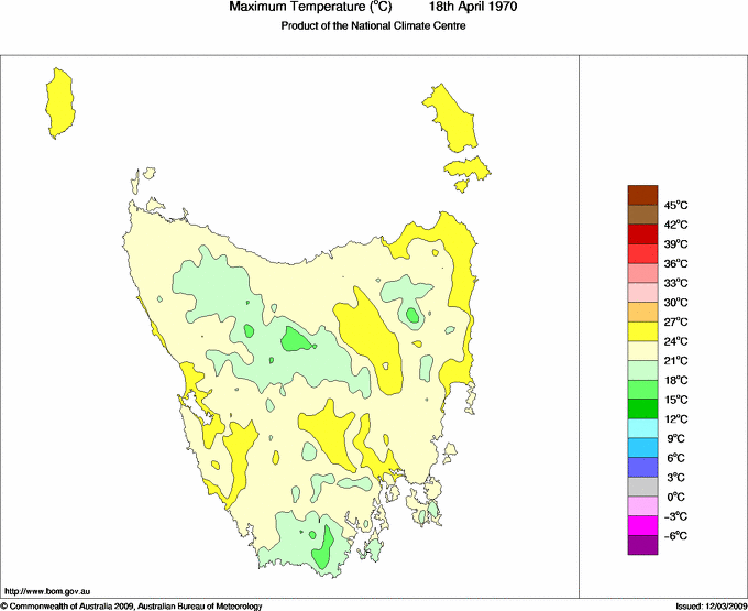 Daily maximum temperature for Tasmania