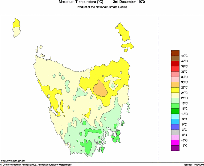 Daily maximum temperature for Tasmania