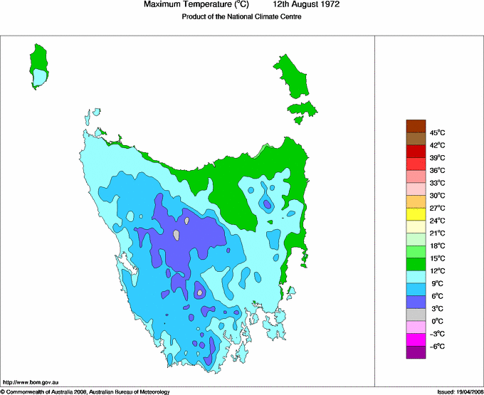 Daily maximum temperature for Tasmania